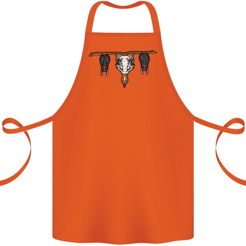 A Funny Chicken With Bats Cotton Apron 100% Organic Orange