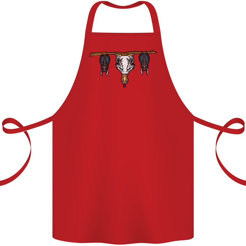 A Funny Chicken With Bats Cotton Apron 100% Organic Red