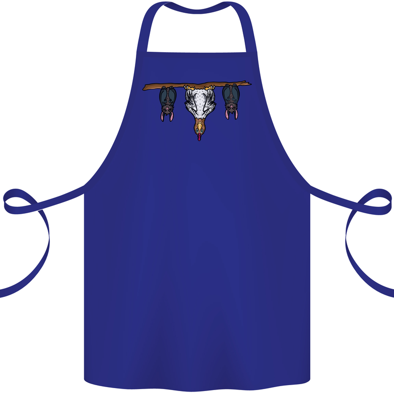 A Funny Chicken With Bats Cotton Apron 100% Organic Royal Blue