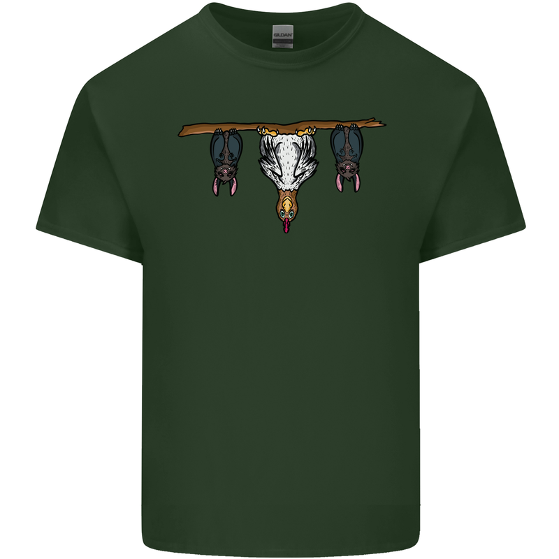 A Funny Chicken With Bats Mens Cotton T-Shirt Tee Top Forest Green