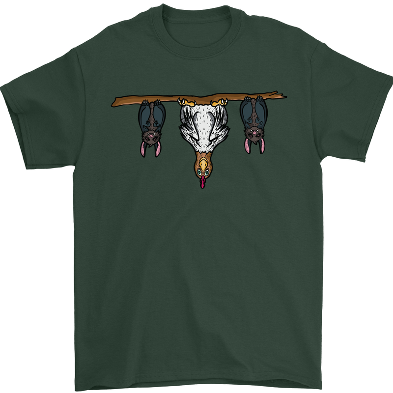 A Funny Chicken With Bats Mens T-Shirt 100% Cotton Forest Green