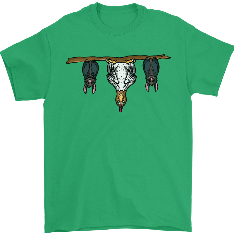 A Funny Chicken With Bats Mens T-Shirt 100% Cotton Irish Green