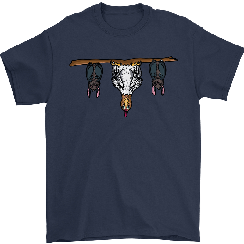 A Funny Chicken With Bats Mens T-Shirt 100% Cotton Navy Blue