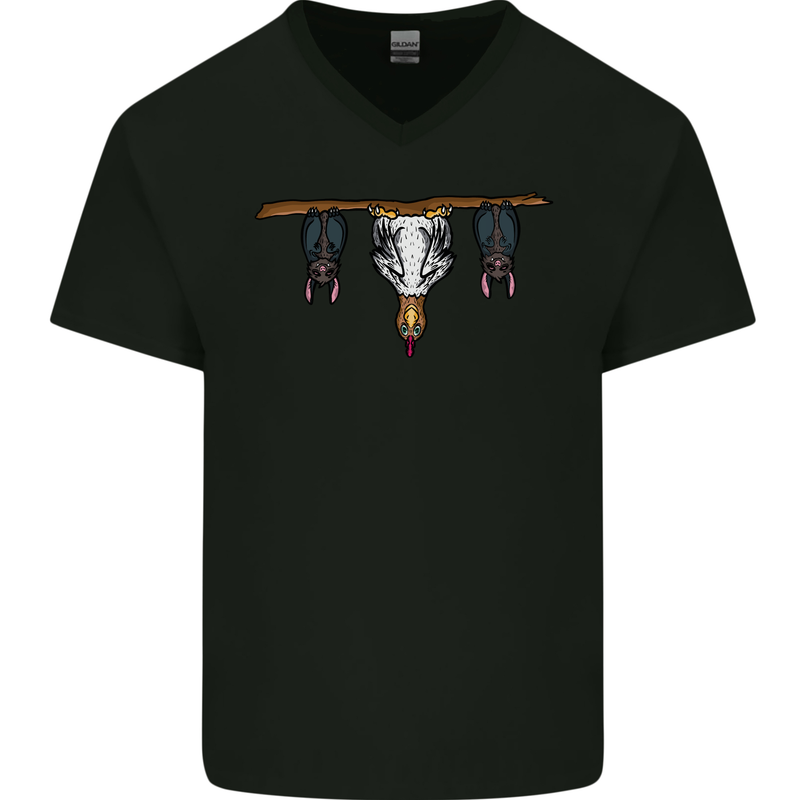 A Funny Chicken With Bats Mens V-Neck Cotton T-Shirt Black