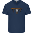 A Funny Chicken With Bats Mens V-Neck Cotton T-Shirt Navy Blue