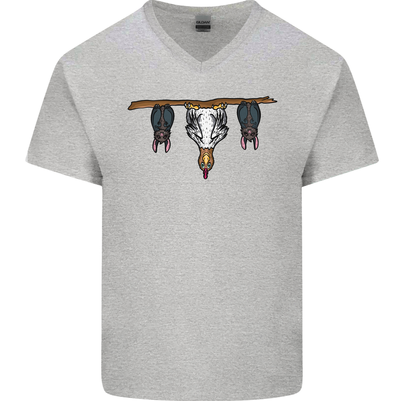 A Funny Chicken With Bats Mens V-Neck Cotton T-Shirt Sports Grey