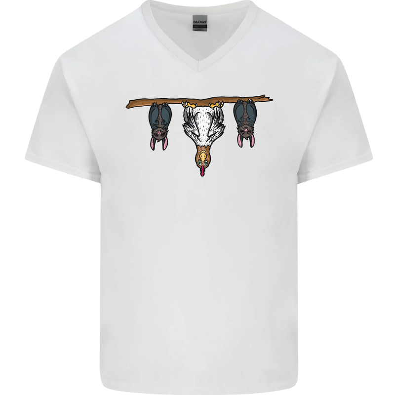 A Funny Chicken With Bats Mens V-Neck Cotton T-Shirt White