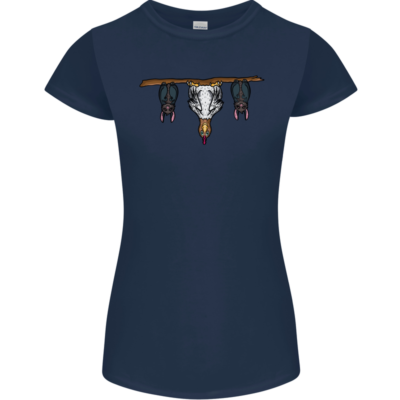 A Funny Chicken With Bats Womens Petite Cut T-Shirt Navy Blue