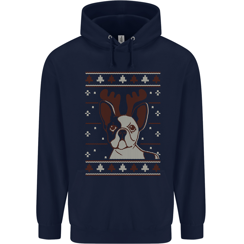 A Funny Christmas Pug Childrens Kids Hoodie Navy Blue