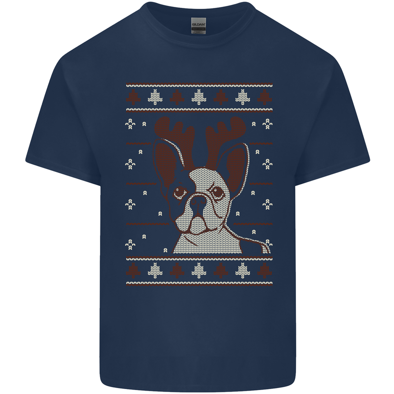 A Funny Christmas Pug Mens Cotton T-Shirt Tee Top Navy Blue