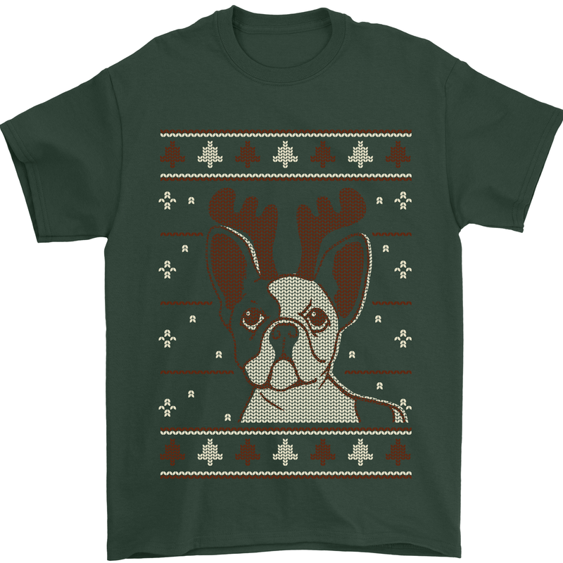 A Funny Christmas Pug Mens T-Shirt 100% Cotton Forest Green