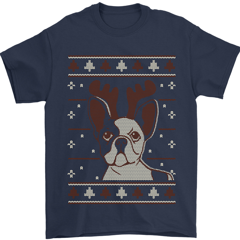 A Funny Christmas Pug Mens T-Shirt 100% Cotton Navy Blue