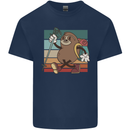 A Funny Hiking Sloth With Walking Gear Mens Cotton T-Shirt Tee Top Navy Blue