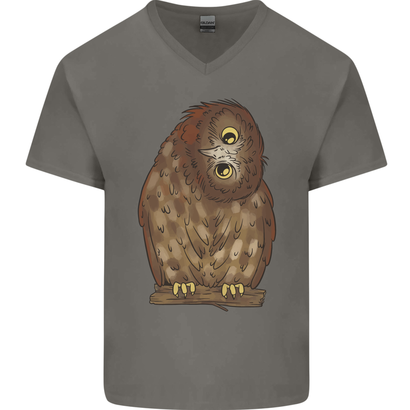 A Funny Owl Mens V-Neck Cotton T-Shirt Charcoal