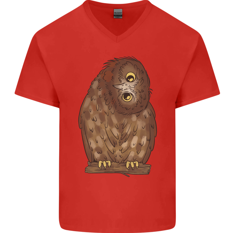 A Funny Owl Mens V-Neck Cotton T-Shirt Red