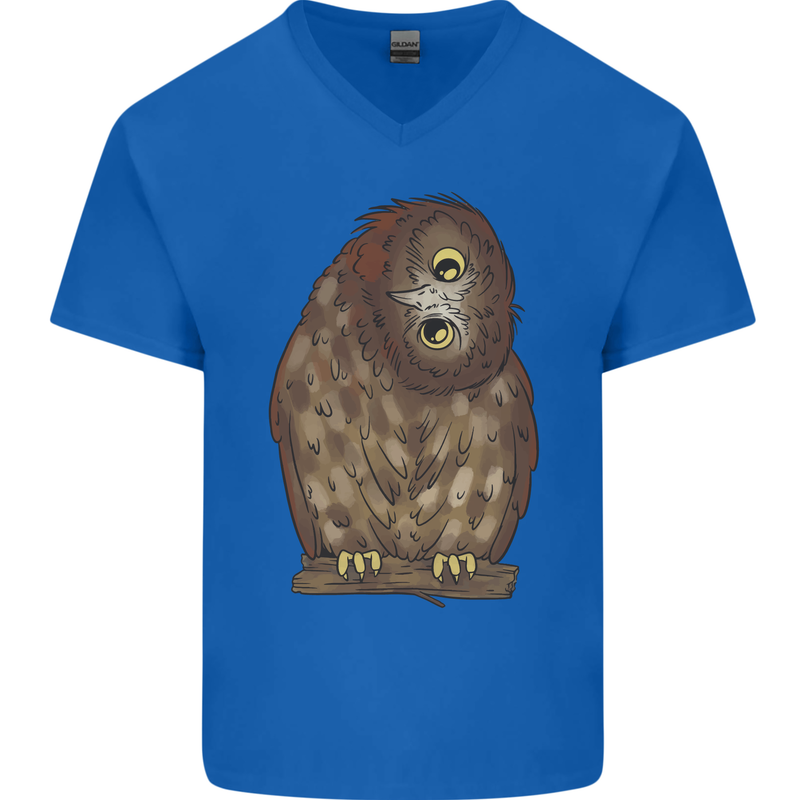 A Funny Owl Mens V-Neck Cotton T-Shirt Royal Blue