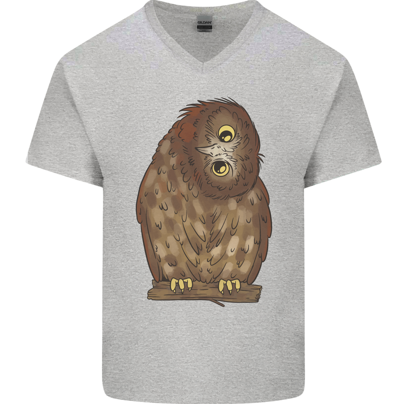 A Funny Owl Mens V-Neck Cotton T-Shirt Sports Grey
