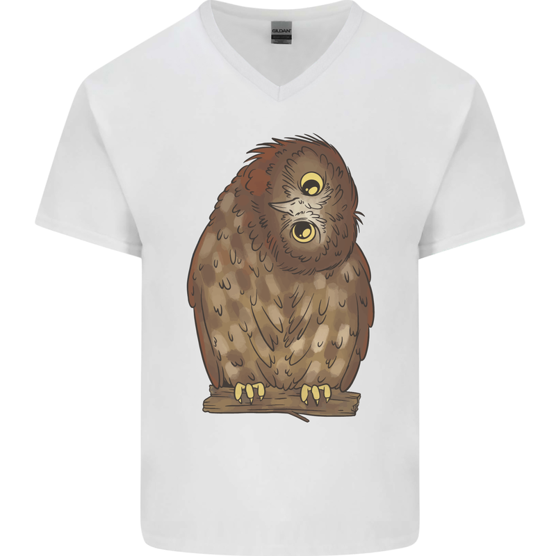 A Funny Owl Mens V-Neck Cotton T-Shirt White