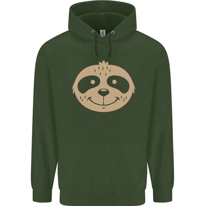 A Funny Sloth Face Childrens Kids Hoodie Forest Green