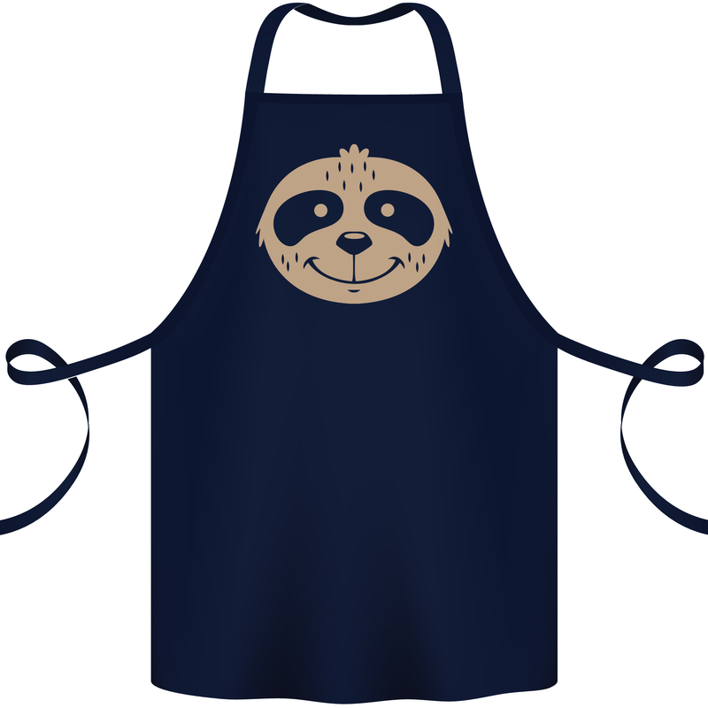 A Funny Sloth Face Cotton Apron 100% Organic Navy Blue