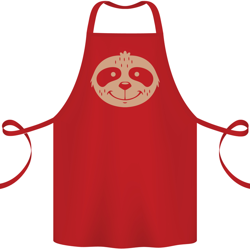 A Funny Sloth Face Cotton Apron 100% Organic Red