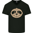 A Funny Sloth Face Mens V-Neck Cotton T-Shirt Black
