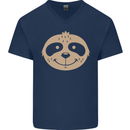 A Funny Sloth Face Mens V-Neck Cotton T-Shirt Navy Blue