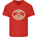A Funny Sloth Face Mens V-Neck Cotton T-Shirt Red