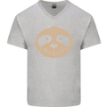 A Funny Sloth Face Mens V-Neck Cotton T-Shirt Sports Grey