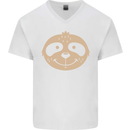 A Funny Sloth Face Mens V-Neck Cotton T-Shirt White