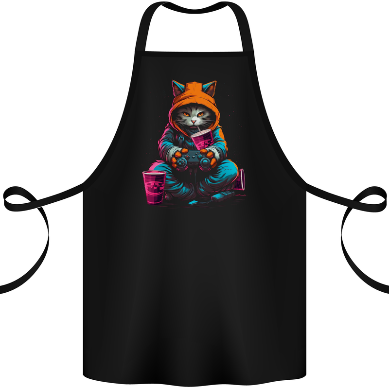 A Gaming Cat Cool Gamer Video Games Cotton Apron 100% Organic Black