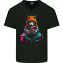 A Gaming Cat Cool Gamer Video Games Mens V-Neck Cotton T-Shirt Black