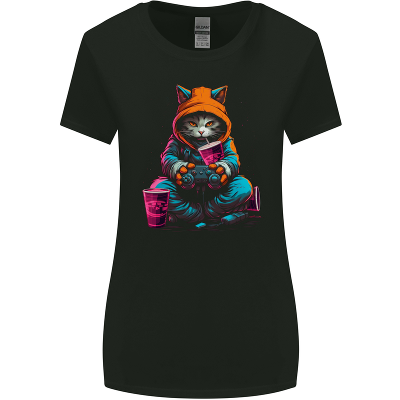 A Gaming Cat Cool Gamer Video Games Womens Wider Cut T-Shirt Black