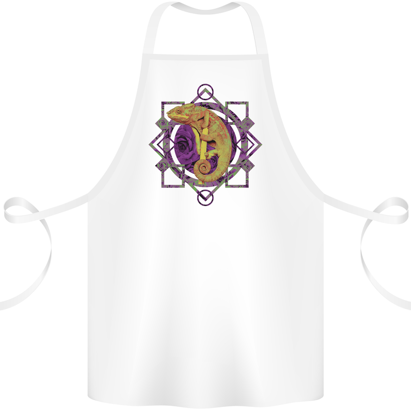 A Geometric Chameleon Cotton Apron 100% Organic White