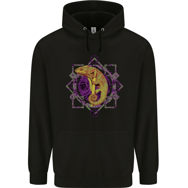 A Geometric Chameleon Mens 80% Cotton Hoodie Black