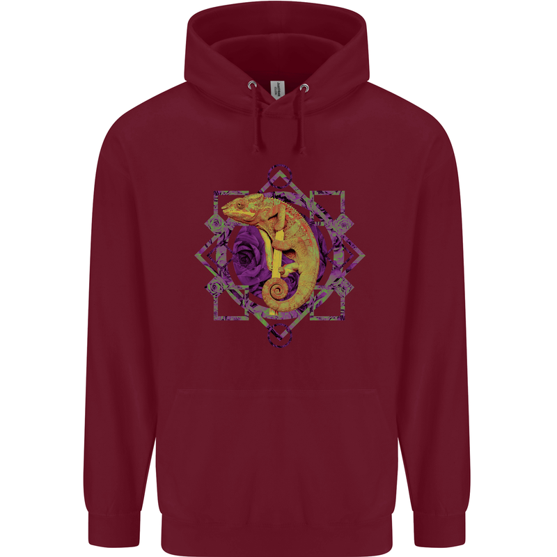 A Geometric Chameleon Mens 80% Cotton Hoodie Maroon