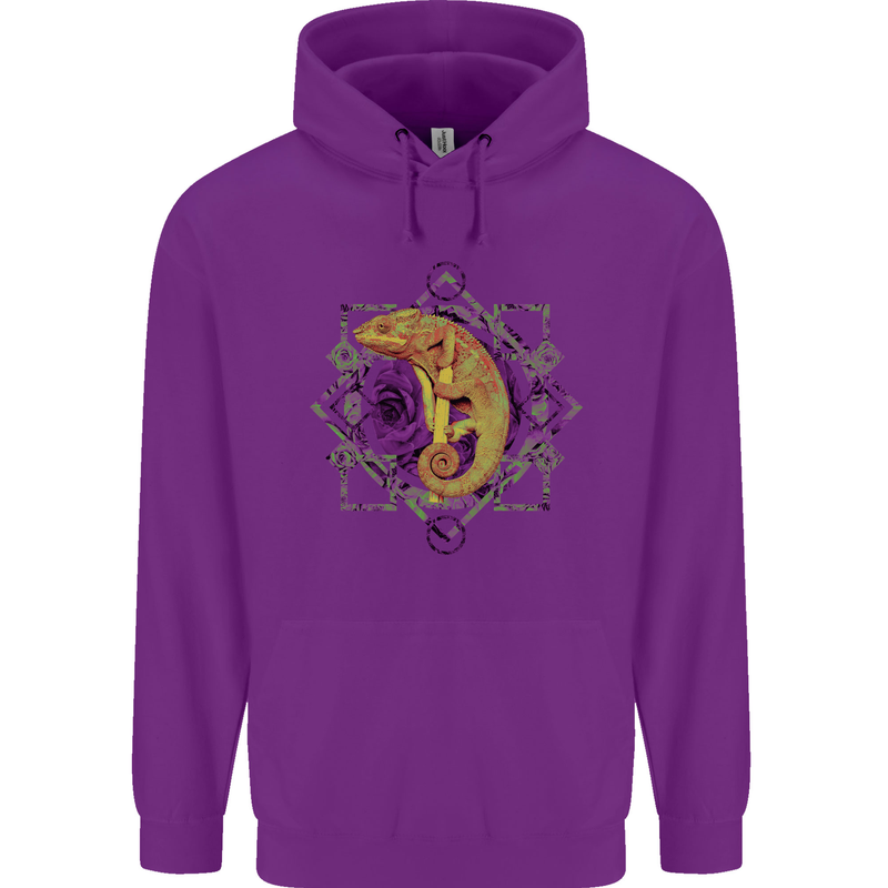 A Geometric Chameleon Mens 80% Cotton Hoodie Purple