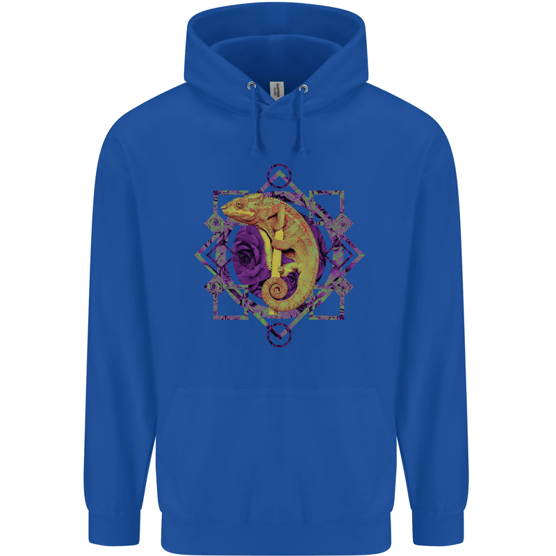 A Geometric Chameleon Mens 80% Cotton Hoodie Royal Blue
