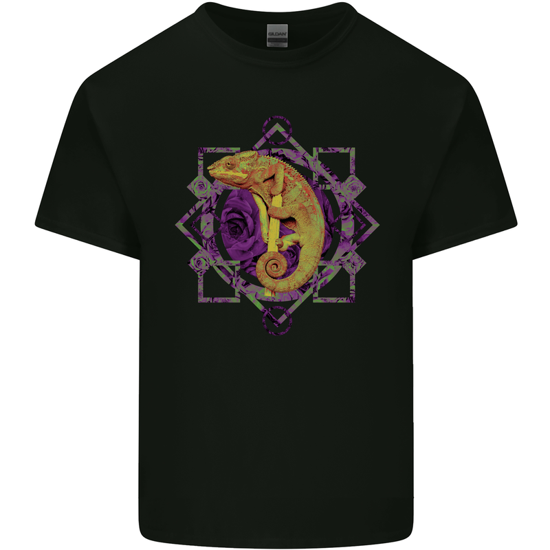 A Geometric Chameleon Mens Cotton T-Shirt Tee Top Black