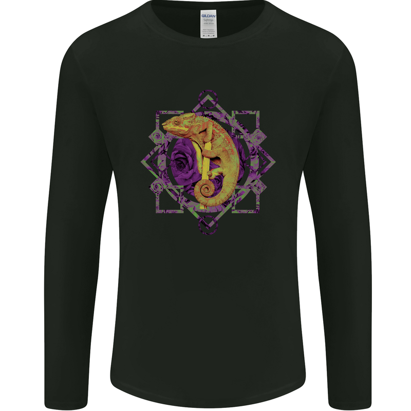 A Geometric Chameleon Mens Long Sleeve T-Shirt Black