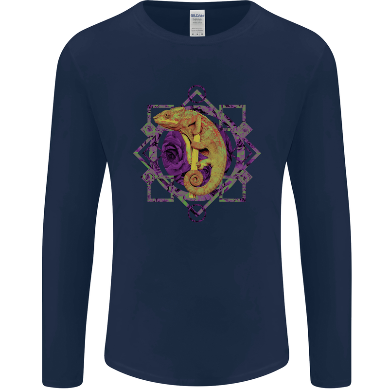 A Geometric Chameleon Mens Long Sleeve T-Shirt Navy Blue