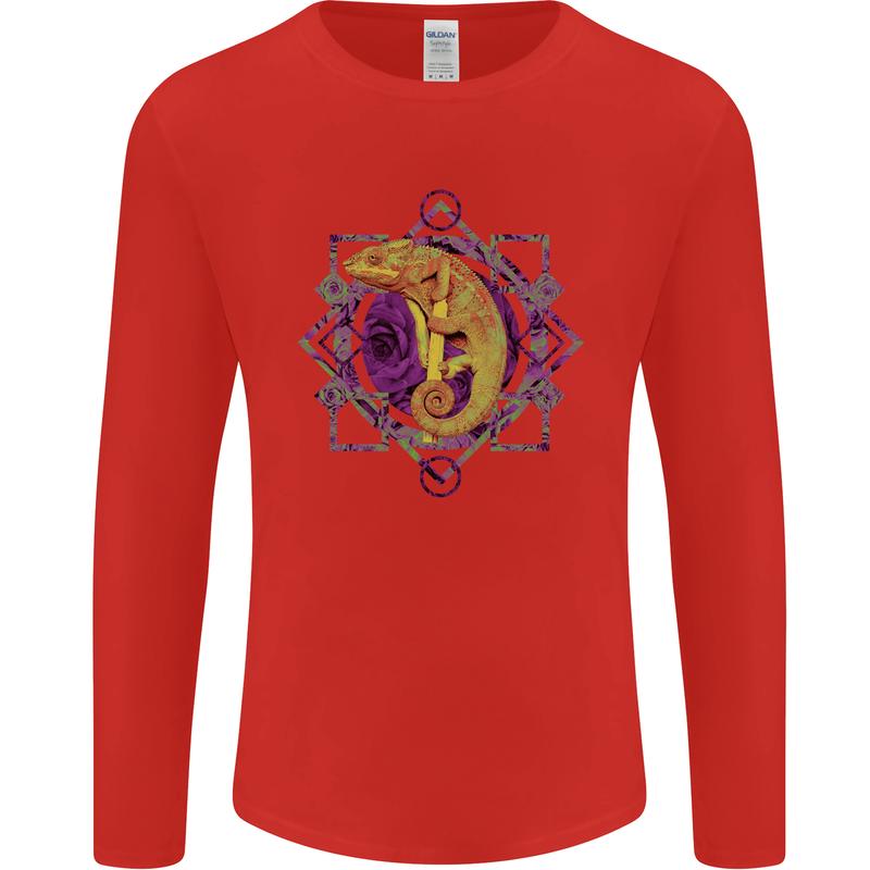 A Geometric Chameleon Mens Long Sleeve T-Shirt Red