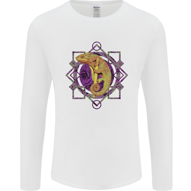 A Geometric Chameleon Mens Long Sleeve T-Shirt White