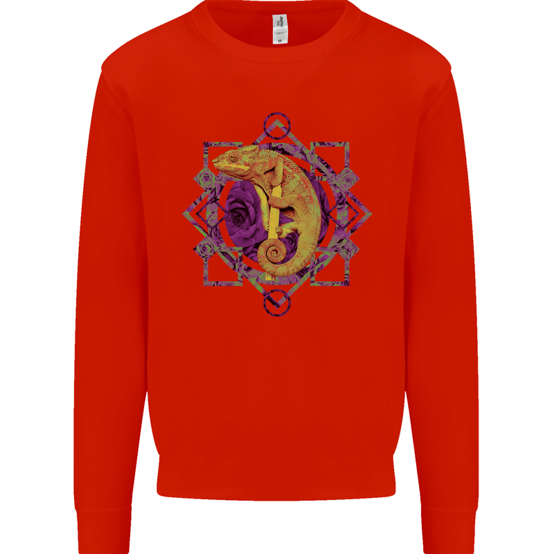 A Geometric Chameleon Mens Sweatshirt Jumper Bright Red