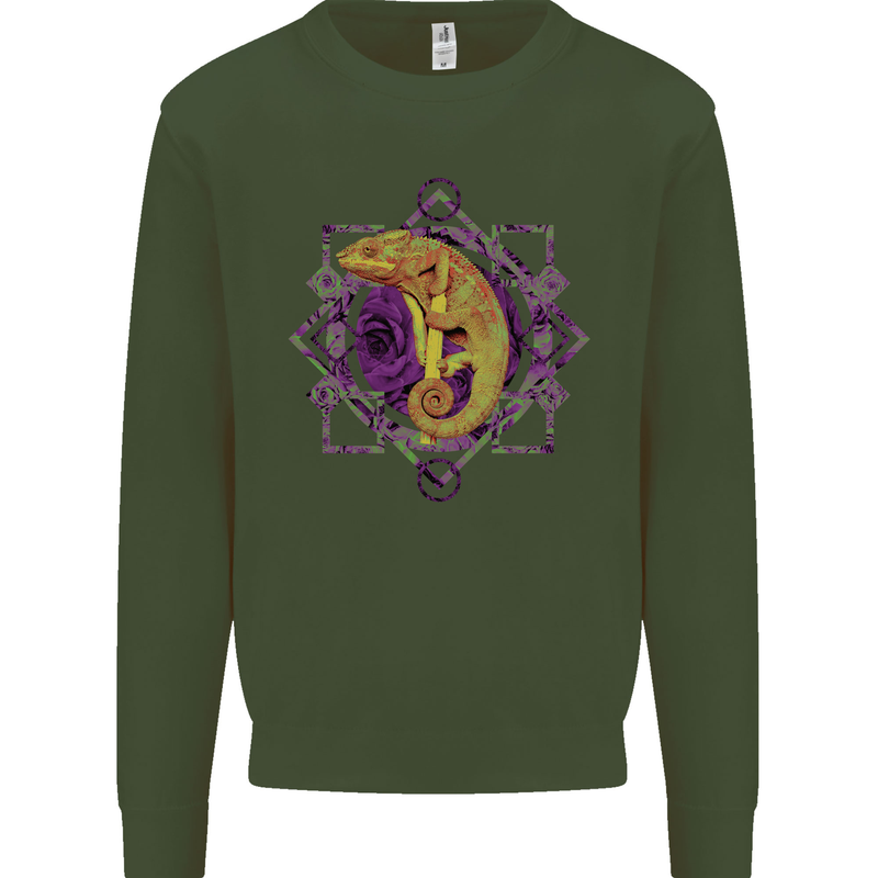A Geometric Chameleon Mens Sweatshirt Jumper Forest Green