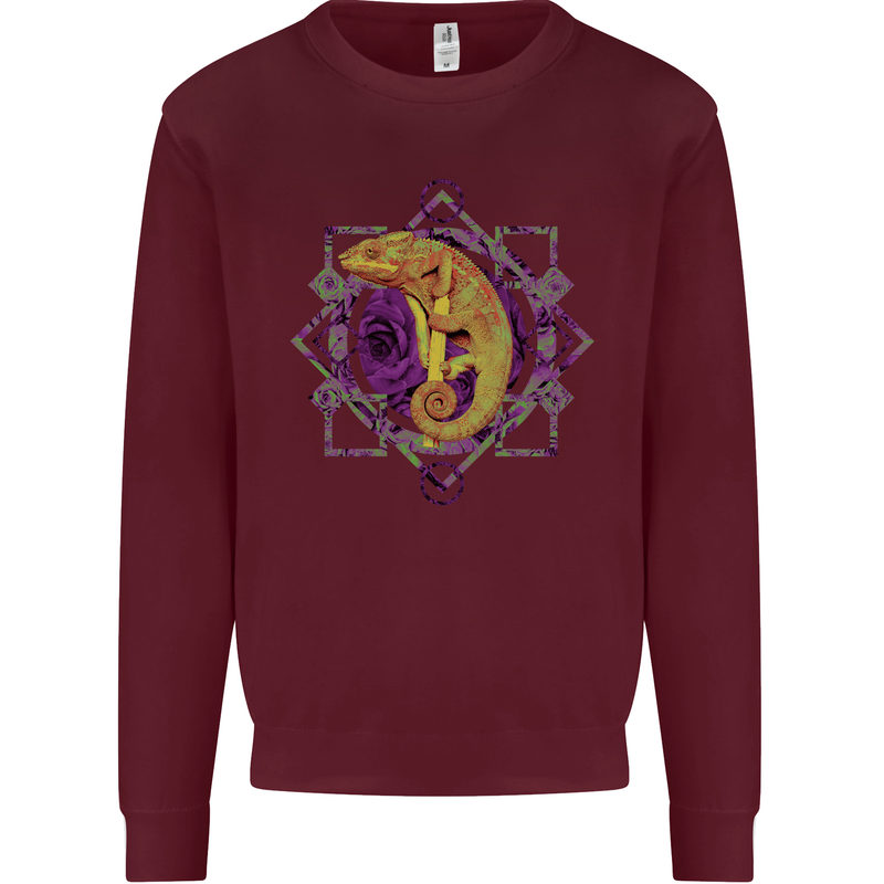 A Geometric Chameleon Mens Sweatshirt Jumper Maroon