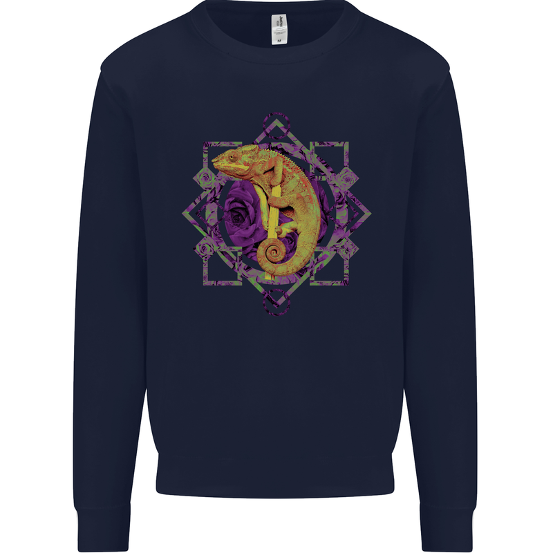 A Geometric Chameleon Mens Sweatshirt Jumper Navy Blue