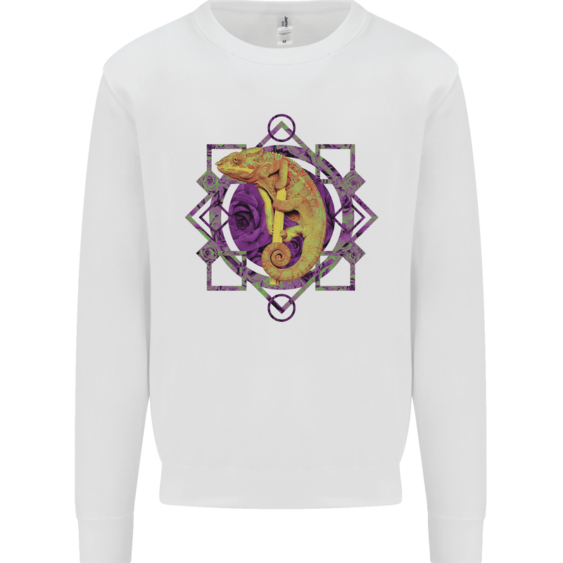 A Geometric Chameleon Mens Sweatshirt Jumper White