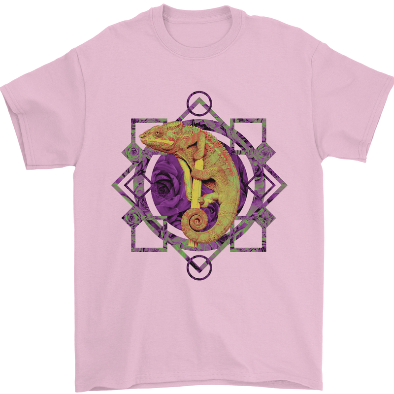 A Geometric Chameleon Mens T-Shirt 100% Cotton Light Pink