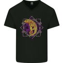 A Geometric Chameleon Mens V-Neck Cotton T-Shirt Black